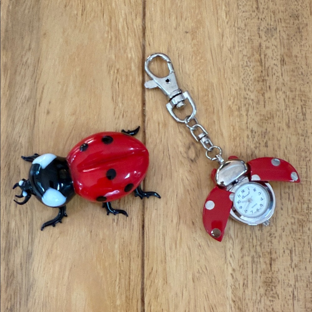 Bijock 4″ Ladybug Keychain Watch + Glass Ladybug Figurine